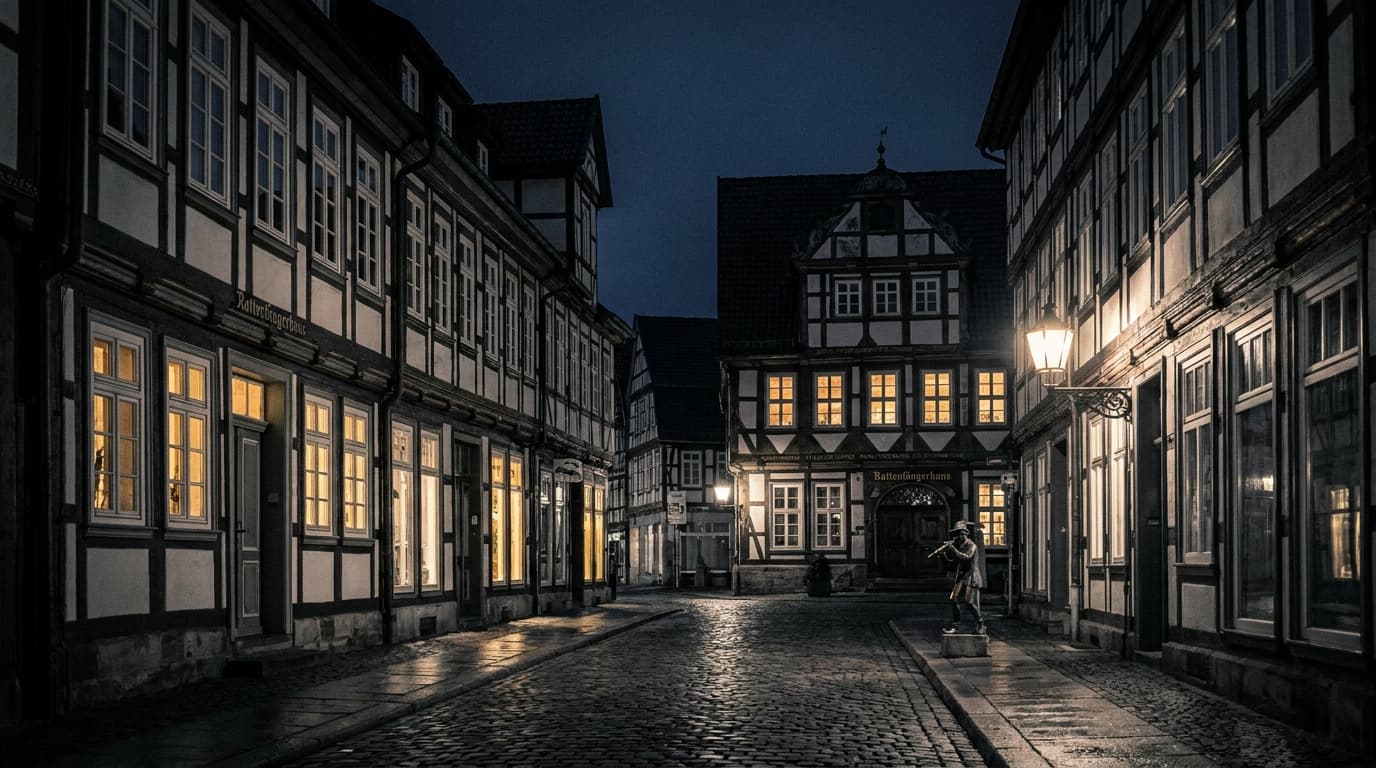 Altstadt von Hameln bei Nacht